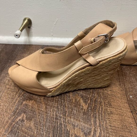 3.1 Phillip Lim Tan/Cream Leather Peep Toe Espadrille Wedges Size 8 - Picture 3 of 16